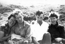 065: l-r Teresa Ryan, her husband Pat Mulrooney, Julian Edwards, Mary Ryan.  (1953) [courtesy of Anne (Ryan) Grant]  - Teresa daughter of Joseph Ryan &amp;amp; Ursula Barry; Pat son of Bernard Mulrooney &amp;amp; Johanna  Webber; Mary daughter of Albert Ryan &amp;amp; Catherine Nolan; Julian married Loretta Ryan.